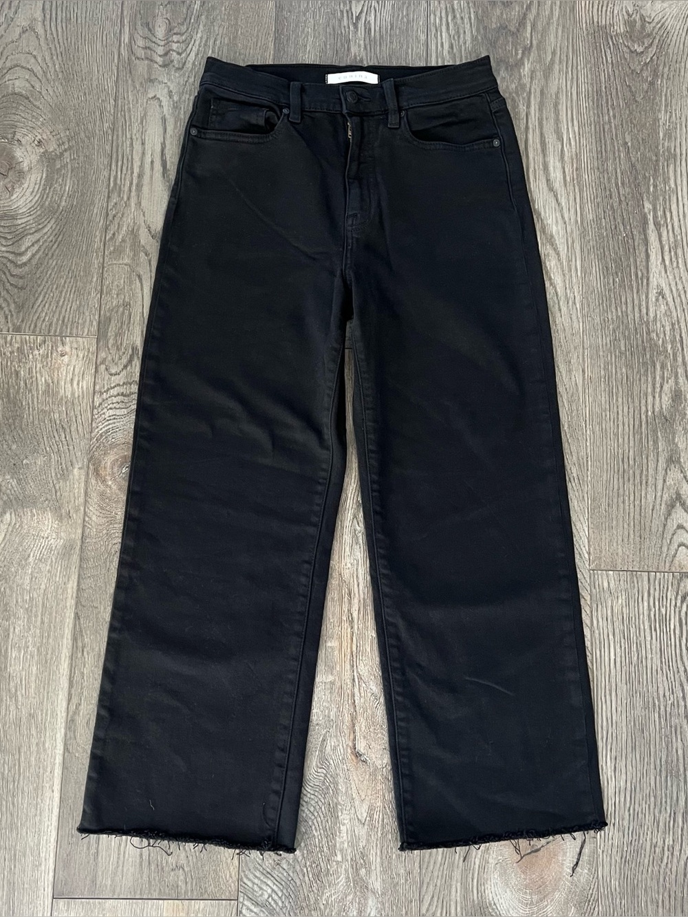 EUNINA Dawn Super High Rise Wide Leg Crop Denim Jeans in Black Size 7 / 28